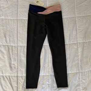 Fabletics Women's Dark Grey leggings with Navy, and Pink Waistband